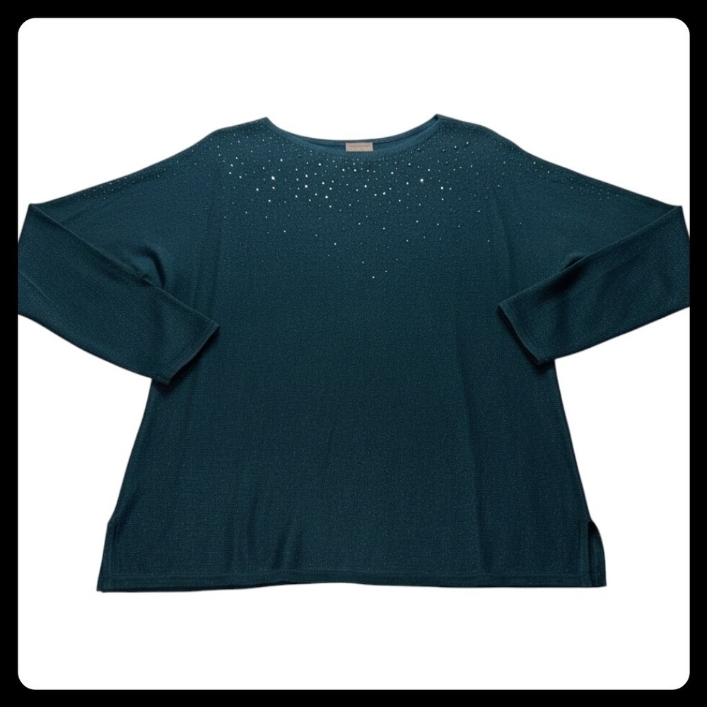 Chico's Embellished Knit Sweater Women Size 1 Teal Blue Studded Pullover